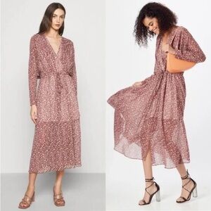 TED BAKER Vallyy Draped Cinched Waist Batwing Midi Dress Animal Print